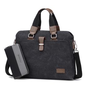 Men's Business Casual Oxford Cloth Handheld One Shoulder Canvas Briefcase (Option: Black-L with handbag)