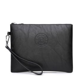 Casual Men's Clutch Bag Pu Soft Leather Men's (Option: Black plain weave)