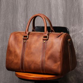 Original Retro Men's And Women's Travel Bag Handmade Leather Handbag (Color: Brown)