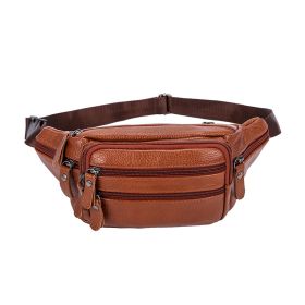 Cowhide Men's Belt Bag Leather Shoulder Bag Chest Bag (Color: Brown)