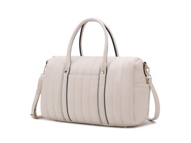 MKF Collection Luana Quilted Vegan Leather Women's Duffle Bag by Mia k (Color: Beige, Material: Vegan Leather)