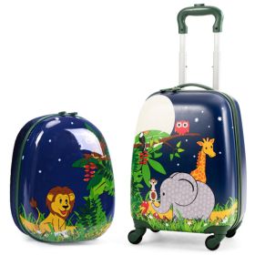 2 Pieces 12 Inch 16 Inch Kids Luggage Set with Backpack and Suitcase for Travel (Style: Elephant)