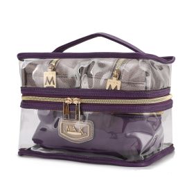 MKF Collection Emma Cosmetic 4 Pc Set by Mia K (Color: Pewter-Purple, Material: Vegan Leather)