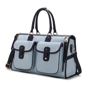 MKF Collection Genevieve Duffle Handbag Color Block Vegan Leather Women by Mia k (Color: Lt blue, Material: Vegan Leather)