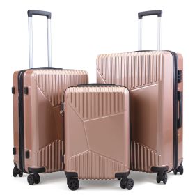 3-Piece Hardshell Luggage, TSA Lock Travel Trolley Suitcase, Expandable Luggage with Spinner Wheels, 20"/24"/28" XH (Color: Rose Gold)