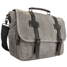 Canvas Messenger Bag for Men;  Laptop Case;  Satchel | Office Professionals;  Students;  Travel | Waxed Canvas;  Genuine Leather;  Smoked Metal Hardwa (Color: Gray)