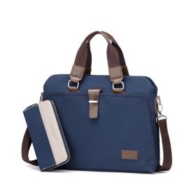 Men's Business Casual Oxford Cloth Handheld One Shoulder Canvas Briefcase (Option: Blue-M with handbag)