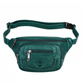 Women's Fashionable And Versatile Washed Soft Leather Waist Messenger Bag (Color: Green)