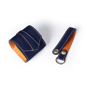 Compatible with Apple, Compatible with Apple , Bluetooth Second Generation Leather Anti-lost Rope Earphone Bag (Color: Navy Blue)