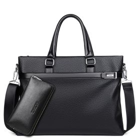 Large Capacity Business Handbag Men's Soft Leather Briefcase (Option: Small black plus hand bag)