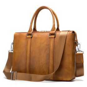 Men's Simple Solid Color Leather Briefcase (Color: Brown)