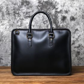 Vintage Casual Crazy Horse Leather Handmade Men's Leather Handbag (Option: Black-M)