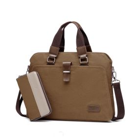 Men's Business Casual Oxford Cloth Handheld One Shoulder Canvas Briefcase (Option: Coffee-M with handbag)