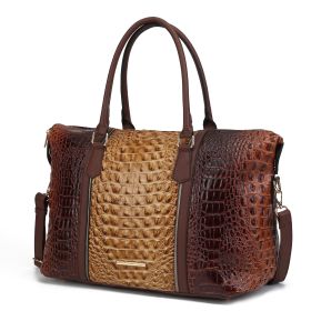 MKF Collection Raven Faux Crocodile-Embossed Vegan Leather Women's Duffle Bag by Mia K (Color: Brown, Material: Vegan Leather)