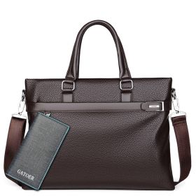 Large Capacity Business Handbag Men's Soft Leather Briefcase (Option: Large brown plus wallet)