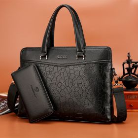 Leather Men's Business Portable Document Computer Shoulder Messenger Bag (Option: Black-Stone pattern suit)