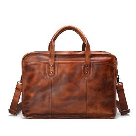 Large Capacity Multifunctional Vintage Leather Men's Briefcase (Color: Brown)