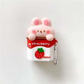 Cute Strawberry Milk Wireless Earphone Case Silicone (Option: Strawberry Bunny-1or2 generation)