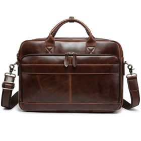 Horse Leather Men's Shoulder Bag Leather Laptop Men's Briefcase Portable (Option: PU dark brown)