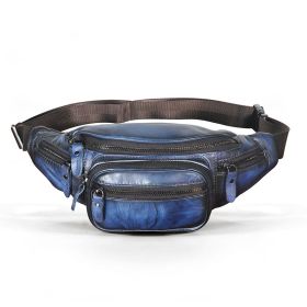 Leather Shoulder Messenger Bag Retro Large Capacity (Option: Blue stroke)