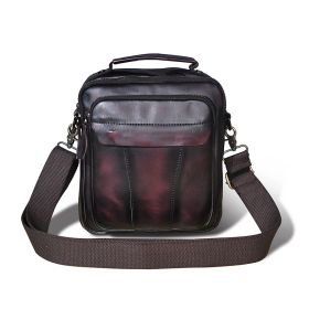 Crazy Horse Leather Retro Men's 8-inch One-shoulder Diagonal Bag (Option: Coloring Wine Red Black Edge)