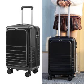 Large Capacity Suitcase Front  Lid Pull Rod Case (Option: Black-20inch)